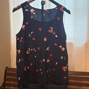 Gap Women Black Floral Sleeveless‎ Flowy Blouse Sheer Layer Top Small